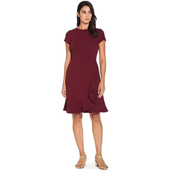 Adrianna Papell Knit Crepe Ruffled‎ Wrap Dress 4 - Picture 1 of 16